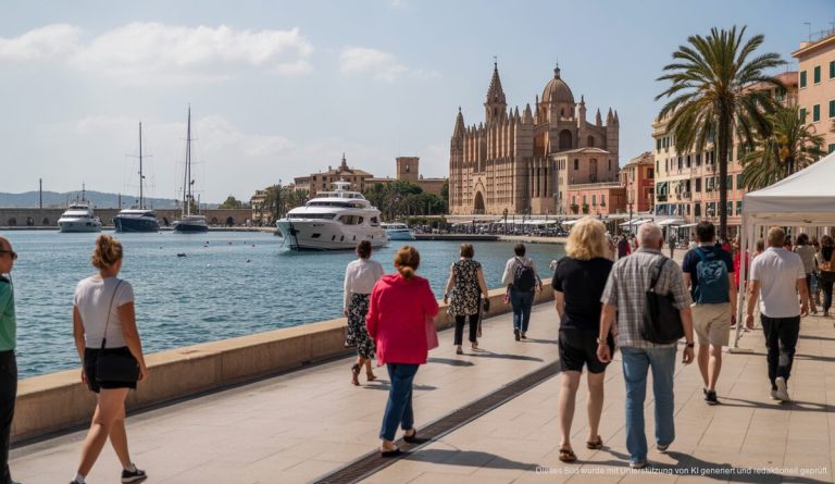 Einblicke in das Leben und Integration auf Mallorca mit Touristen und Einheimischen am Hafen.