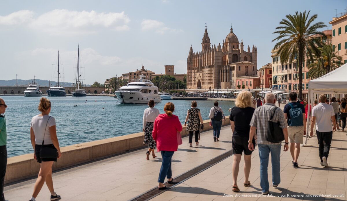 Zukunft Mallorcas: Integration und Herausforderungen Einblicke in das Leben und Integration auf Mallorca mit Touristen und Einheimischen am Hafen.