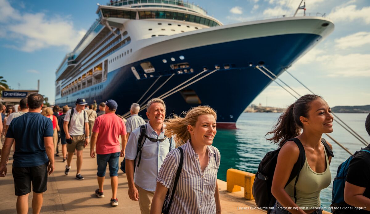 Debatte um Kreuzfahrtschiffe polarisiert auf Mallorca Touristen verlassen ein Kreuzfahrtschiff im Hafen von Palma de Mallorca