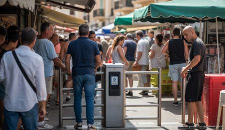 Neue Toilettenregelung auf Palmas Märkten: 50-Cent-Gebühr eingeführt Drehkreuz am Markt Pere Garau zur Toilettennutzung mit Kartenzahlung in Palma de Mallorca