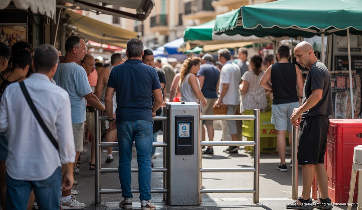 Drehkreuz am Markt Pere Garau zur Toilettennutzung mit Kartenzahlung in Palma de Mallorca