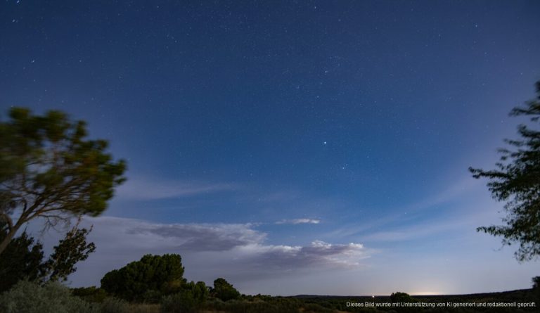 Mildes Frühlingswetter mit klaren Nächten in Santanyí Klarer Nachthimmel über Santanyí mit leichten Wolken und sanften Winden im Vordergrund