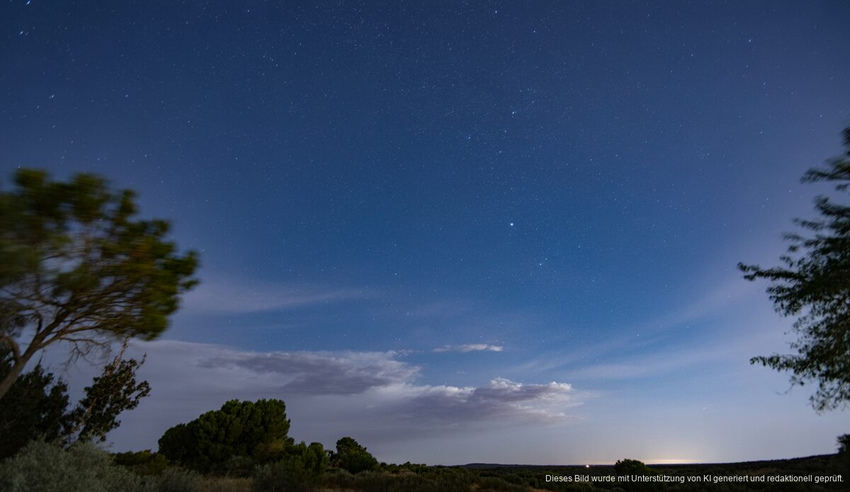 Klarer Nachthimmel über Santanyí mit leichten Wolken und sanften Winden im Vordergrund