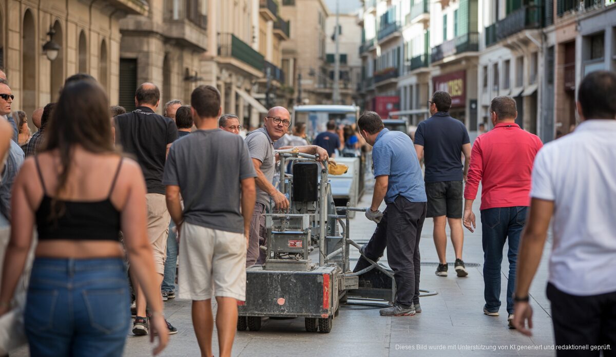 Renovierungsarbeiten auf der Plaça del Mercat in Palma de Mallorca während des Tages