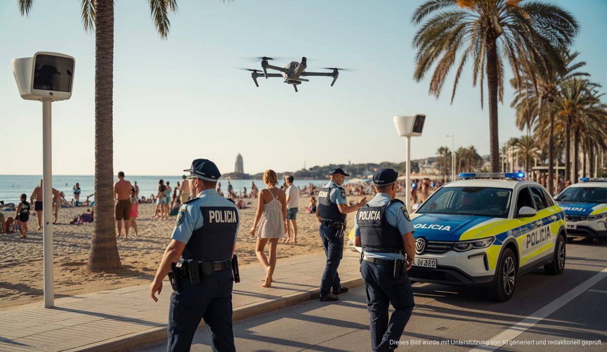 Sicherheit verstärkt an der Platja de Palma: 100 Polizisten und neue Technologie Polizeipräsenz an der Platja de Palma mit modernen Überwachungsmaßnahmen