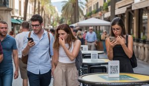 Touristen scannen QR-Codes auf Mallorca