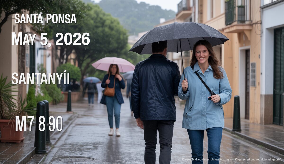 Frühlingsregen auf Mallorca im Mai 2026 mit Wolken über Santanyí und Santa Ponsa.