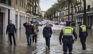 Rohrbruch in Palma legt westliche Stadtteile lahm Überschwemmte Straße in Palma mit Einsatz der Polizei zur Verkehrsregelung
