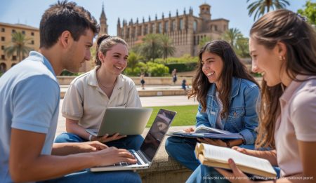 Universitätsstudenten auf dem Campus in Palma de Mallorca beim Studium