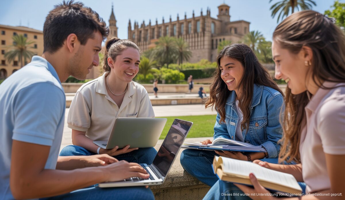 Universitätsstudenten auf dem Campus in Palma de Mallorca beim Studium