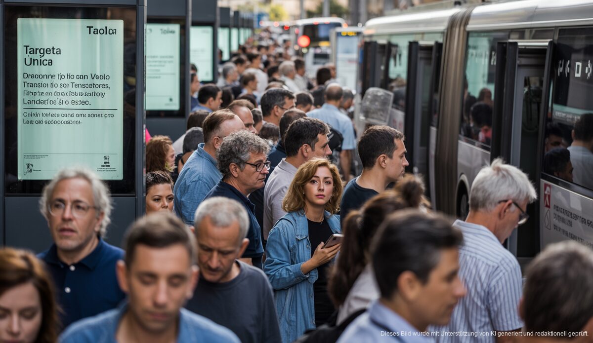 Targeta Única ersetzt die Targeta Ciutadana auf Mallorca Pendler mit Targeta Única an einer Bushaltestelle in Palma de Mallorca