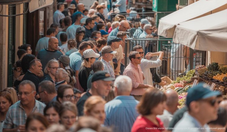 Touristen in Soller, Mallorca, beleben die Stadt