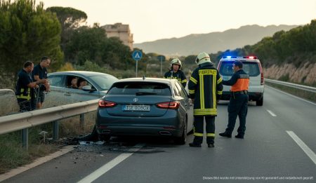 Autounfall nahe Palma de Mallorca mit Rettungskräften im Einsatz