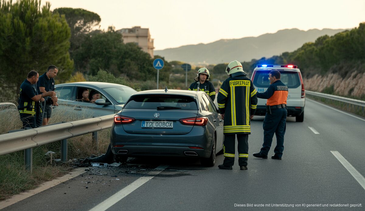 Autounfall nahe Palma de Mallorca mit Rettungskräften im Einsatz