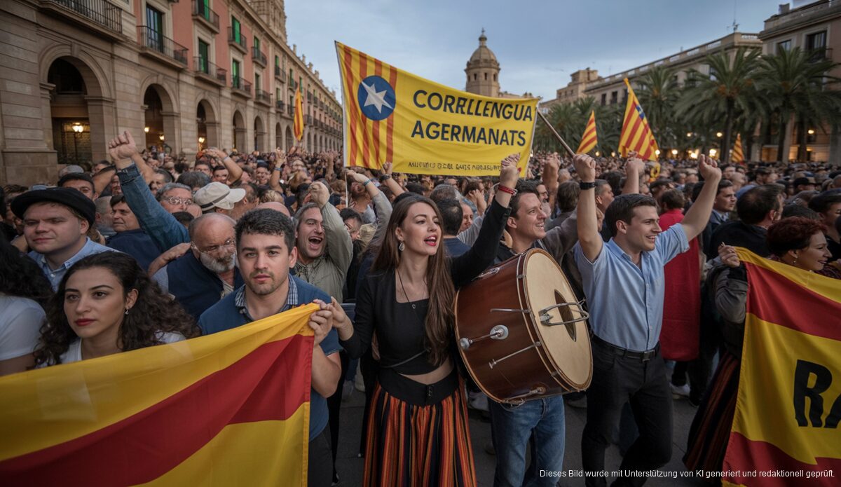 Teilnehmer beim Correllengua Agermanats an der Plaza de España in Palma