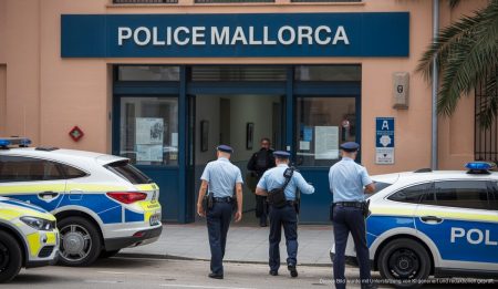 Polizeistation in Palma mit Polizeiaktivität draußen