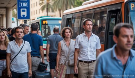 Rassismus und Job-Chancen auf Mallorca im Fokus Überfüllte Bushaltestelle auf Mallorca während der Touristensaison