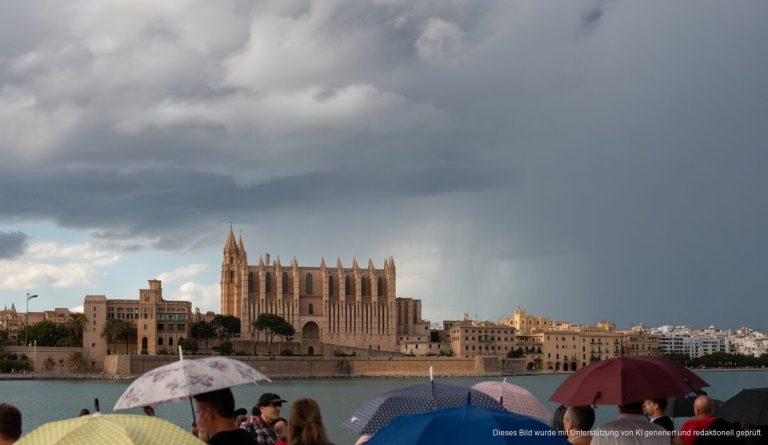 Regenwolken über der Kathedrale von Palma de Mallorca