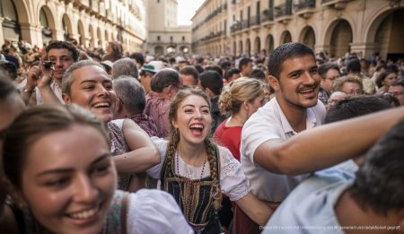 Menschen bei den Canamunt-Festen in Palma de Mallorca in traditionellen Trachten