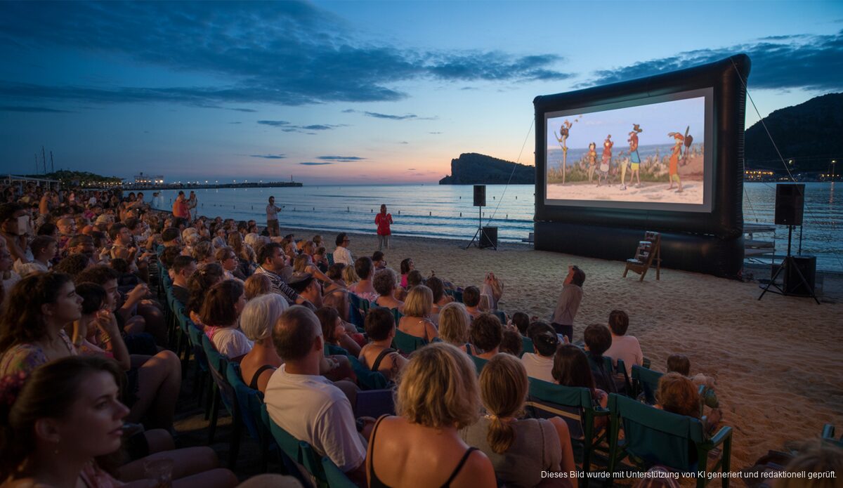 Freiluftkino am Strand von Pollença, Mallorca