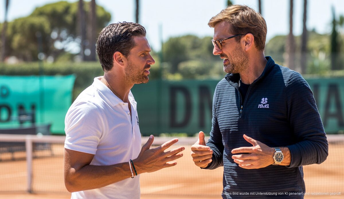 Demichelis vor Wechsel von Real Mallorca zu RB Leipzig Martín Demichelis und Jürgen Klopp beim Gespräch im Mallorca Country Club