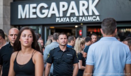 Deutscher Tourist verhaftet nach Vorfall in Megapark auf Mallorca MegaPark Diskothek auf Mallorca mit Sicherheitskräfte am Eingang