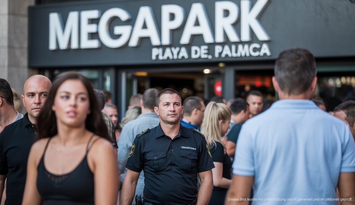 Deutscher Tourist verhaftet nach Vorfall in Megapark auf Mallorca MegaPark Diskothek auf Mallorca mit Sicherheitskräfte am Eingang