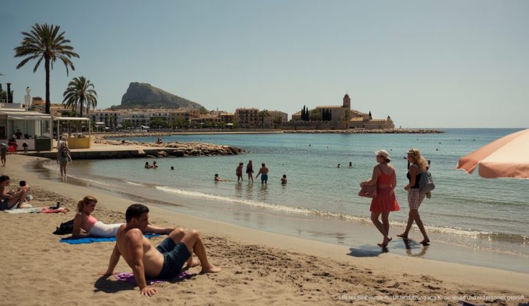 Erfrischendes Wetter in Alcúdia: Sonnige Tage am 23. und 24. Juni Strand von Alcúdia mit Sonnenschein und Menschen am Strand
