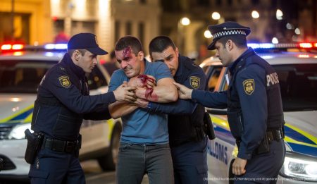 Szene einer nächtlichen Polizeieinsatzt in Palma de Mallorca bei einer Auseinandersetzung.
