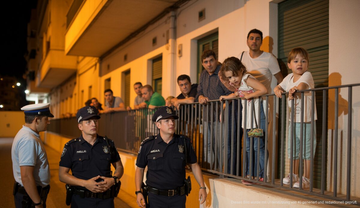 Tante in Palma festgenommen: Kinder allein Zuhause gelassen Polizeiaktion in Palma mit nervösen Kindern auf einem Balkon