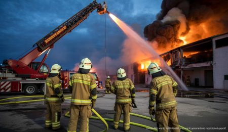 Großbrand in Binissalem: Zwei Industriehallen verwüstet Feuerwehr löscht Industriebrand in Binissalem, Mallorca