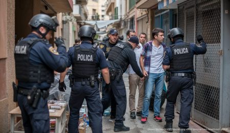 Großrazzia in Son Banya: Polizei zerschlägt Drogenhochburg Polizisten in der Drogensiedlung Son Banya bei einer Razzia in Palma de Mallorca