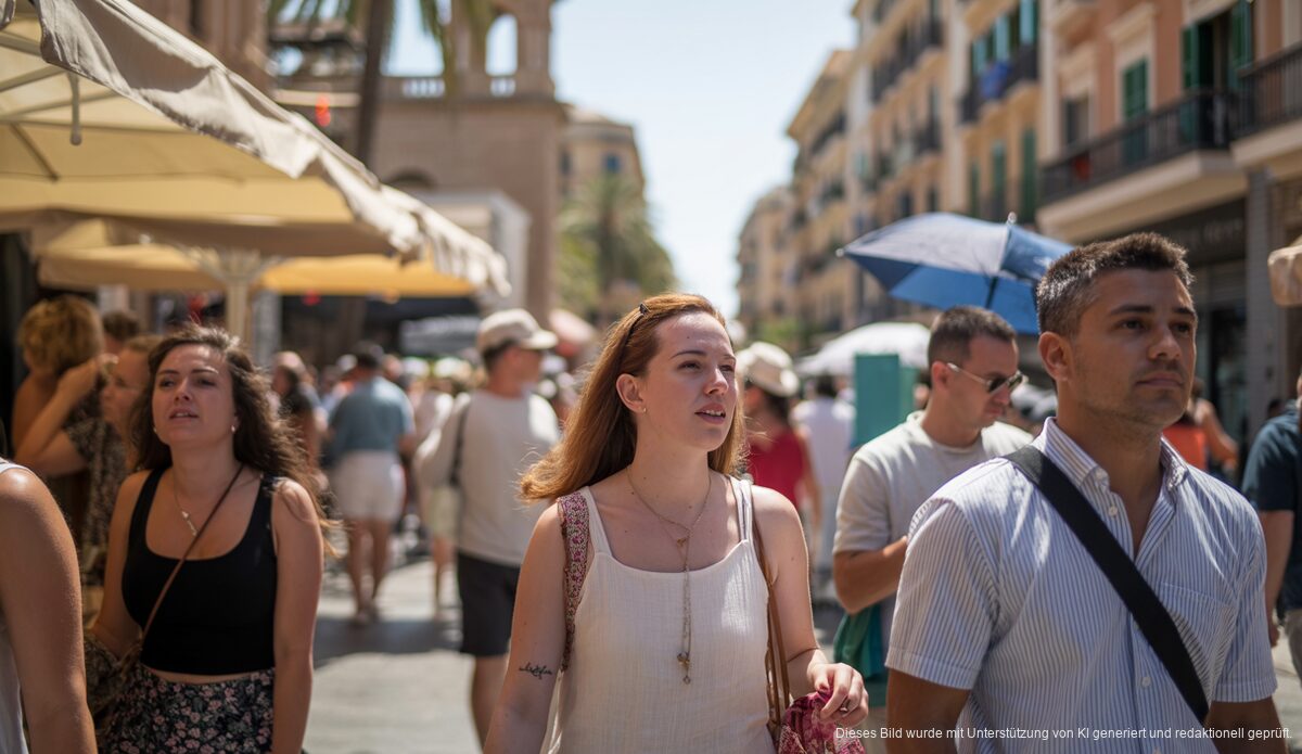 Hitzewelle auf Mallorca erreicht ihren Höhepunkt Straßenszene in Palma de Mallorca an einem heißen Sommertag