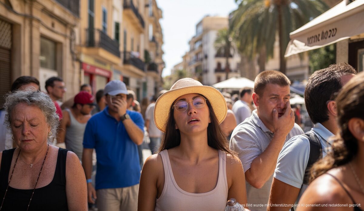 Extremhitze auf Mallorca: Temperaturen erreichen im Süden über 40 Grad Einzigartige Straßenszene während einer Hitzewelle in Palma de Mallorca
