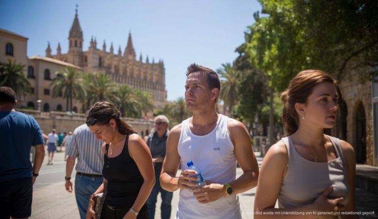 Palma de Mallorca bei Hitzewelle mit Menschen bei heißen Wetteraktivitäten
