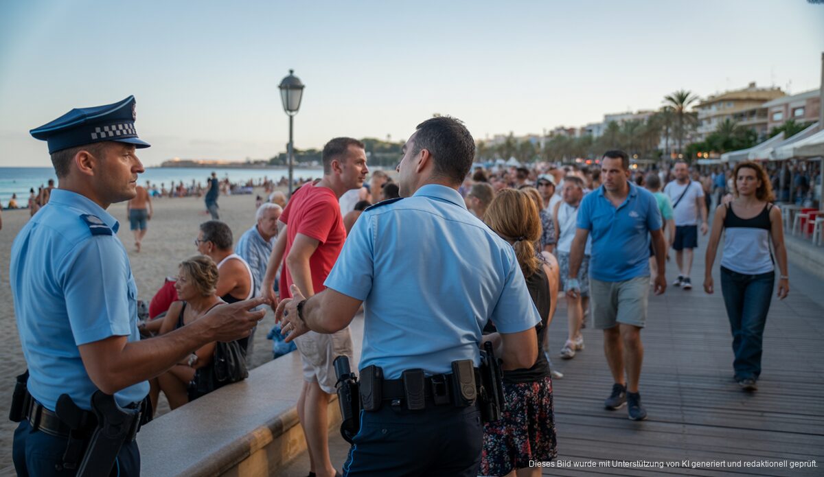 Polizisten interagieren mit Touristen und Händlern auf Mallorca