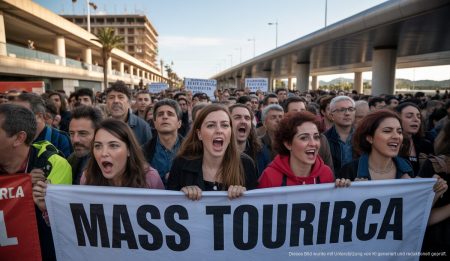 Protest gegen Massentourismus vor dem Flughafen von Palma de Mallorca
