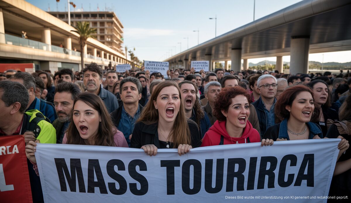Neue Proteste gegen Massentourismus auf Mallorca angekündigt Protest gegen Massentourismus vor dem Flughafen von Palma de Mallorca
