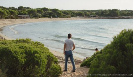 Regierung verteidigt Schutz von Es Trenc vor Falschinformationen Ein unberührter Strandabschnitt von Es Trenc auf Mallorca, frei von menschlichen Bauten, makellos unter natürlichen, einladenden Lichtverhältnissen.