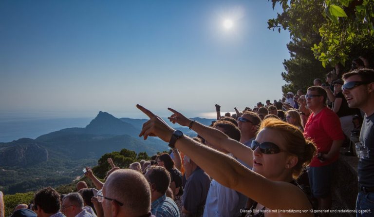 Besucher in der Serra de Tramuntana, die sich auf die Sonnenfinsternis vorbereiten