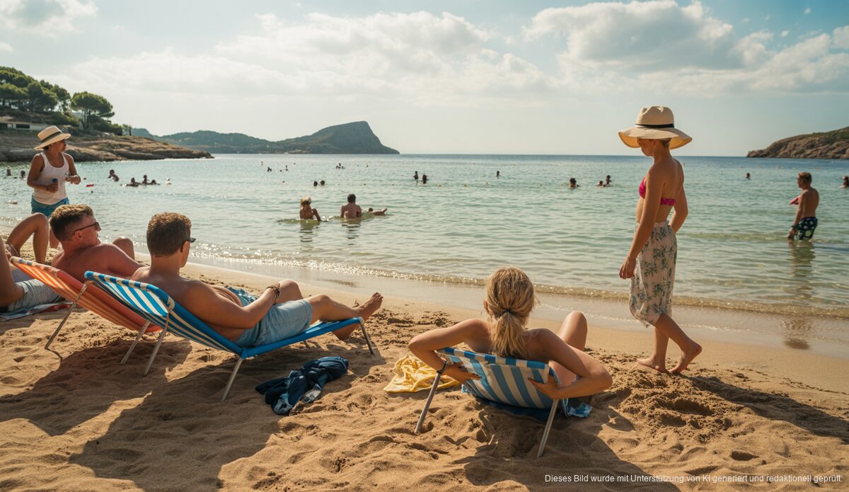 Sonniger Tag am Strand von Alcúdia, Mallorca mit Sommerwetter