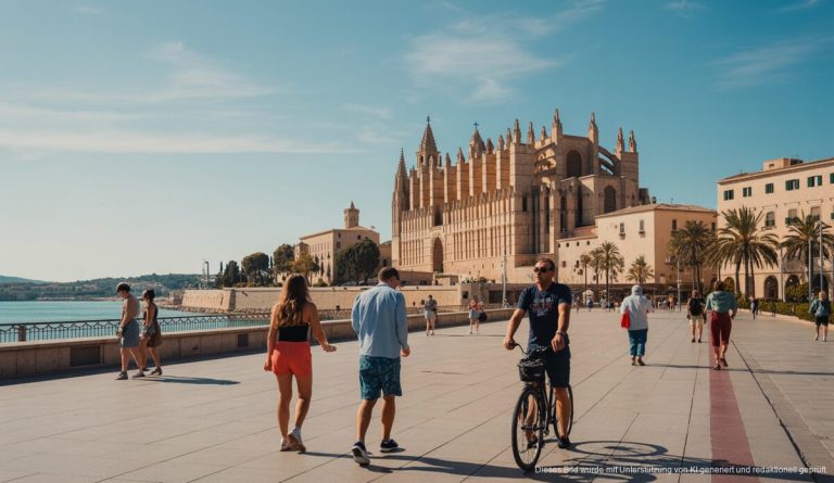 Sonniges Wetter in Palma de Mallorca mit Blick auf die Kathedrale