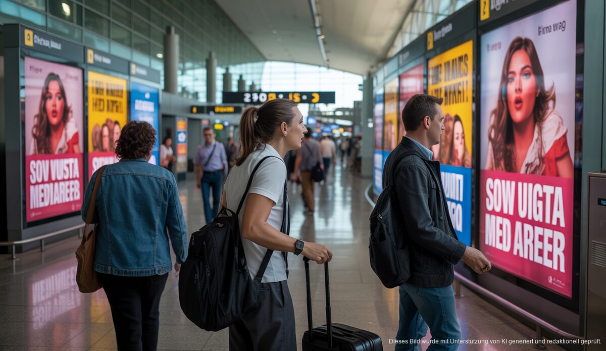 Sparkasse entfernt umstrittene Werbekampagne auf Palma de Mallorca Flughafen Palma de Mallorca mit Werbebildschirmen im Terminal