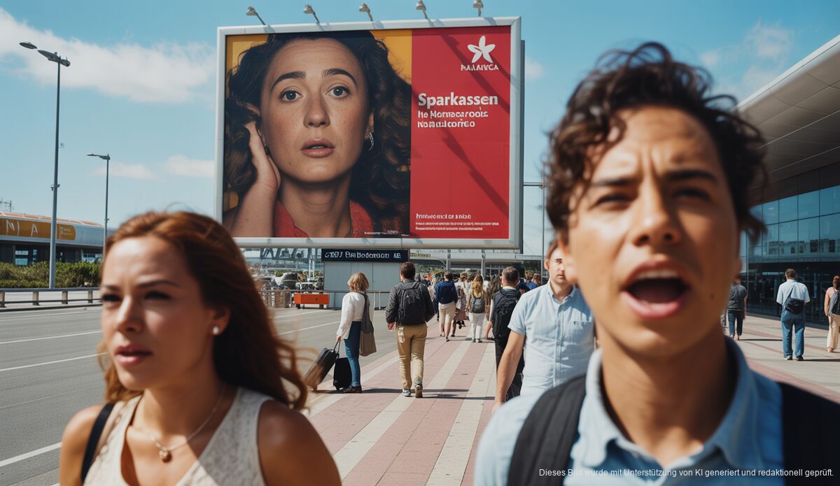 Sparkassen-Werbung auf Mallorca: Wachsende Kritik an deutschen Einfluss Diskussion um Sparkassen-Werbung am Flughafen von Palma de Mallorca.