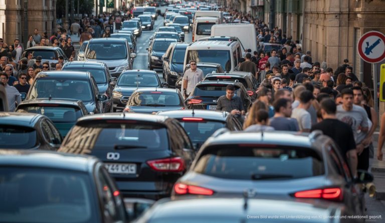 Verkehrsstau auf einer belebten Straße in Palma de Mallorca