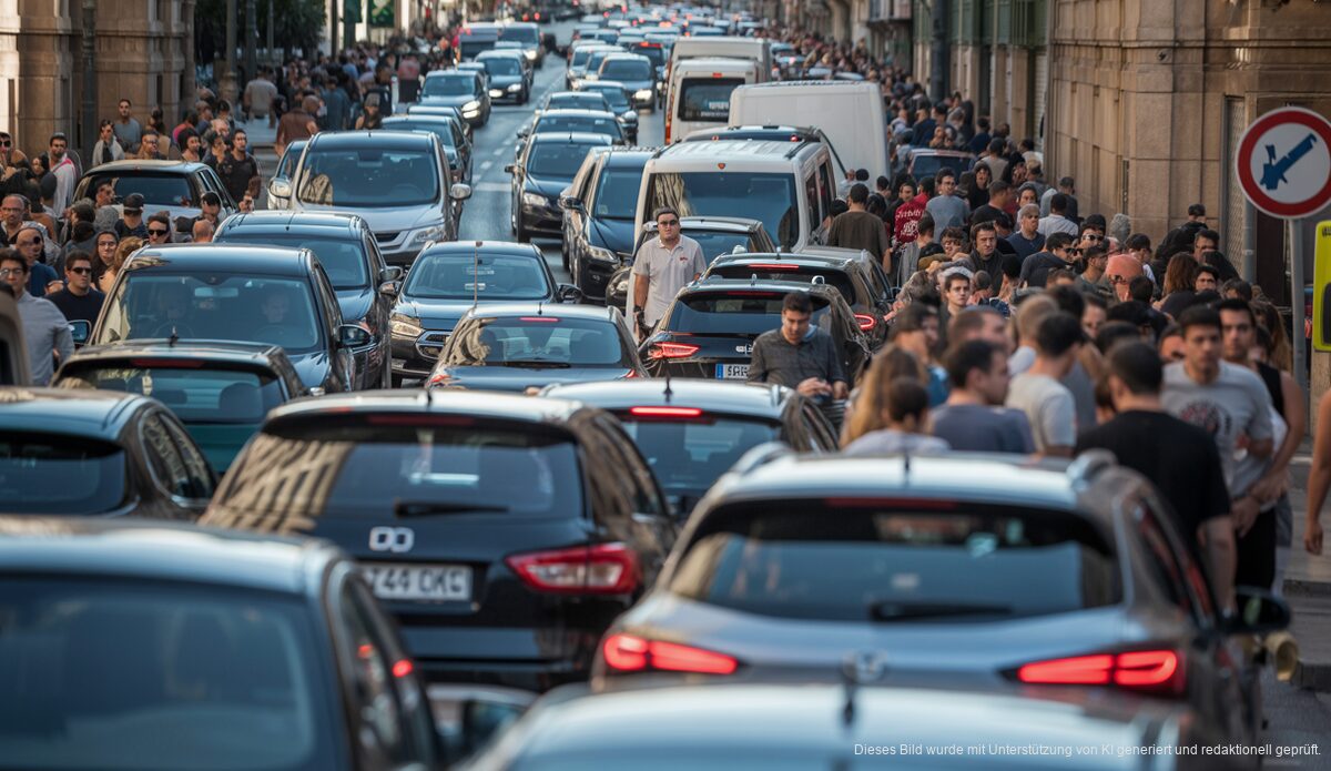 Verkehrsstau auf einer belebten Straße in Palma de Mallorca