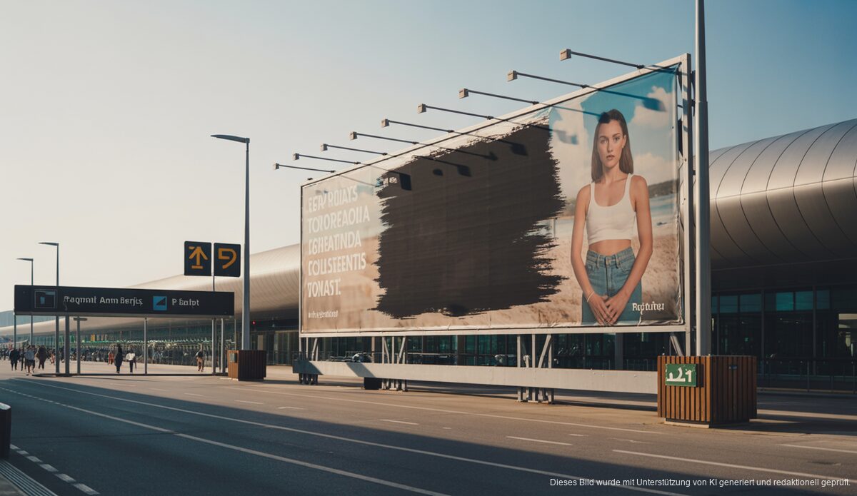 Kontroverse Flughafenwerbung auf Mallorca nun entfernt Leere Werbefläche am Flughafen Mallorca nach Banner-Entfernung