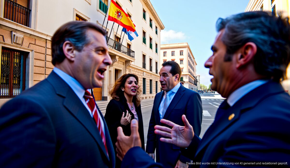 Baleares kritisieren 4%-Ausgabenregel des spanischen Regierungsvorschlags Regierungsgebäude in Palma de Mallorca mit spanischen und balearischen Flaggen, politische Diskussion