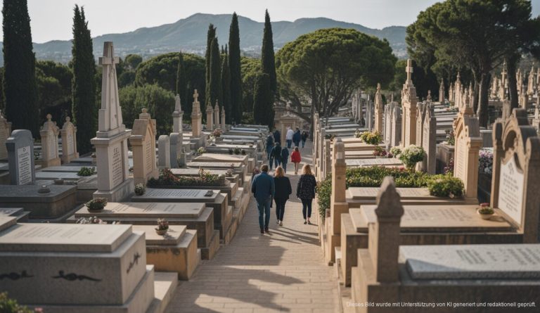 Friedhof in Palma de Mallorca, organisiert und friedlich im Sonnenuntergang