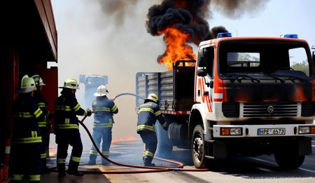 Lkw-Brand bei Mercapalma sorgt für Großeinsatz der Feuerwehr Feuerwehr bei der Bekämpfung eines Lkw-Brands in Mercapalma, Palma de Mallorca